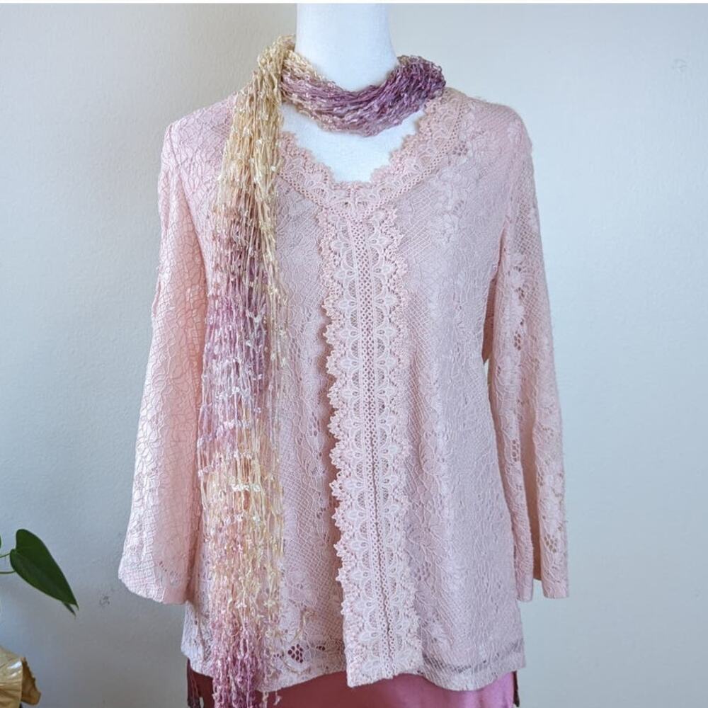 NWT Cable & Gauge Coquette Whimsy Ballerina Pink Lace Blouse M